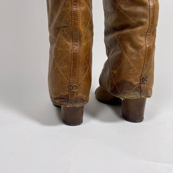 CHANEL Brown Leather Fold-Over Knee High Boots *AS IS* FINAL SALE! - Picture 10 of 16